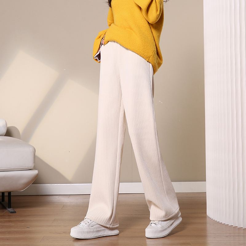 Women's Pants Capris Women Warm Winter Plush Thick Pants Lambskin Cashmere Corduroy Trousers High Waist Casual Cotton Loose Female Wide Leg Pants