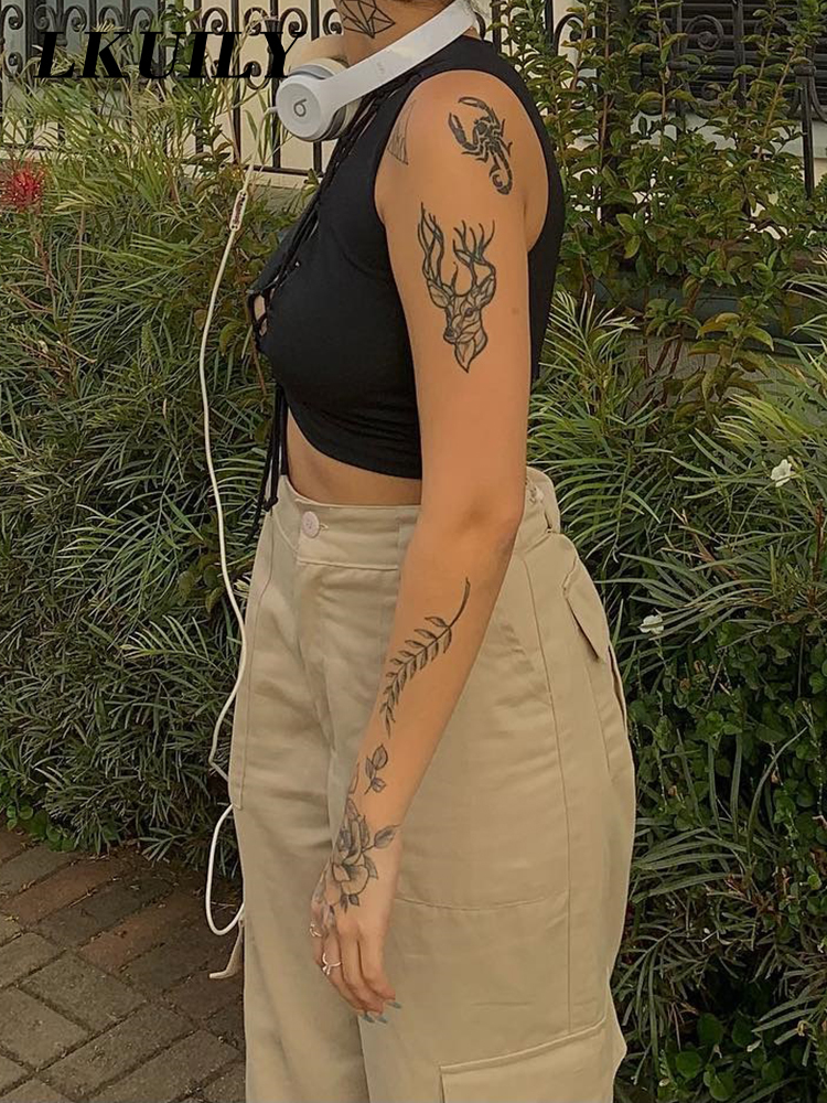 Women's Pants Capris Vintage Cargo Pants Overalls Baggy Jeans Women Fashion 90s Streetwear Big Pockets Wide High Waist Y2k Straight Denim Trouser