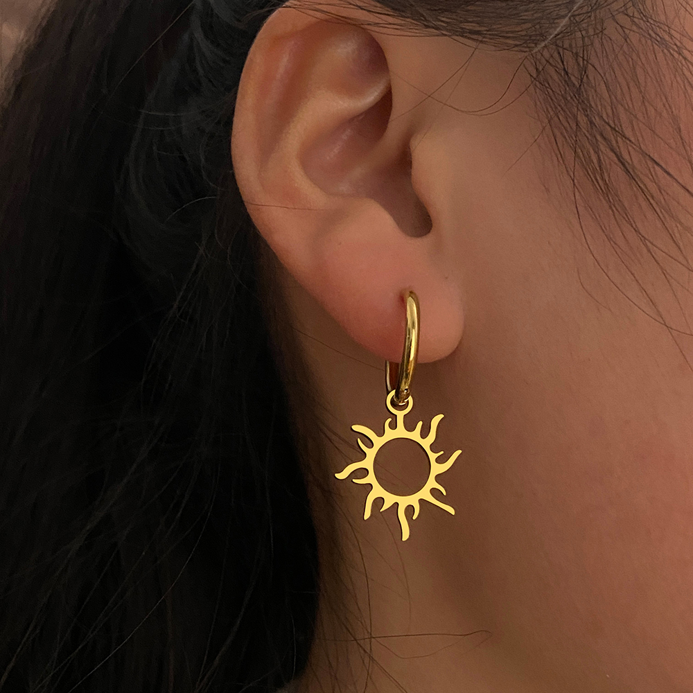 Stainless Steel Earrings New Sun Totem Plated Hoops Trend Charm Earring For Women Jewelry Party Best Gifts