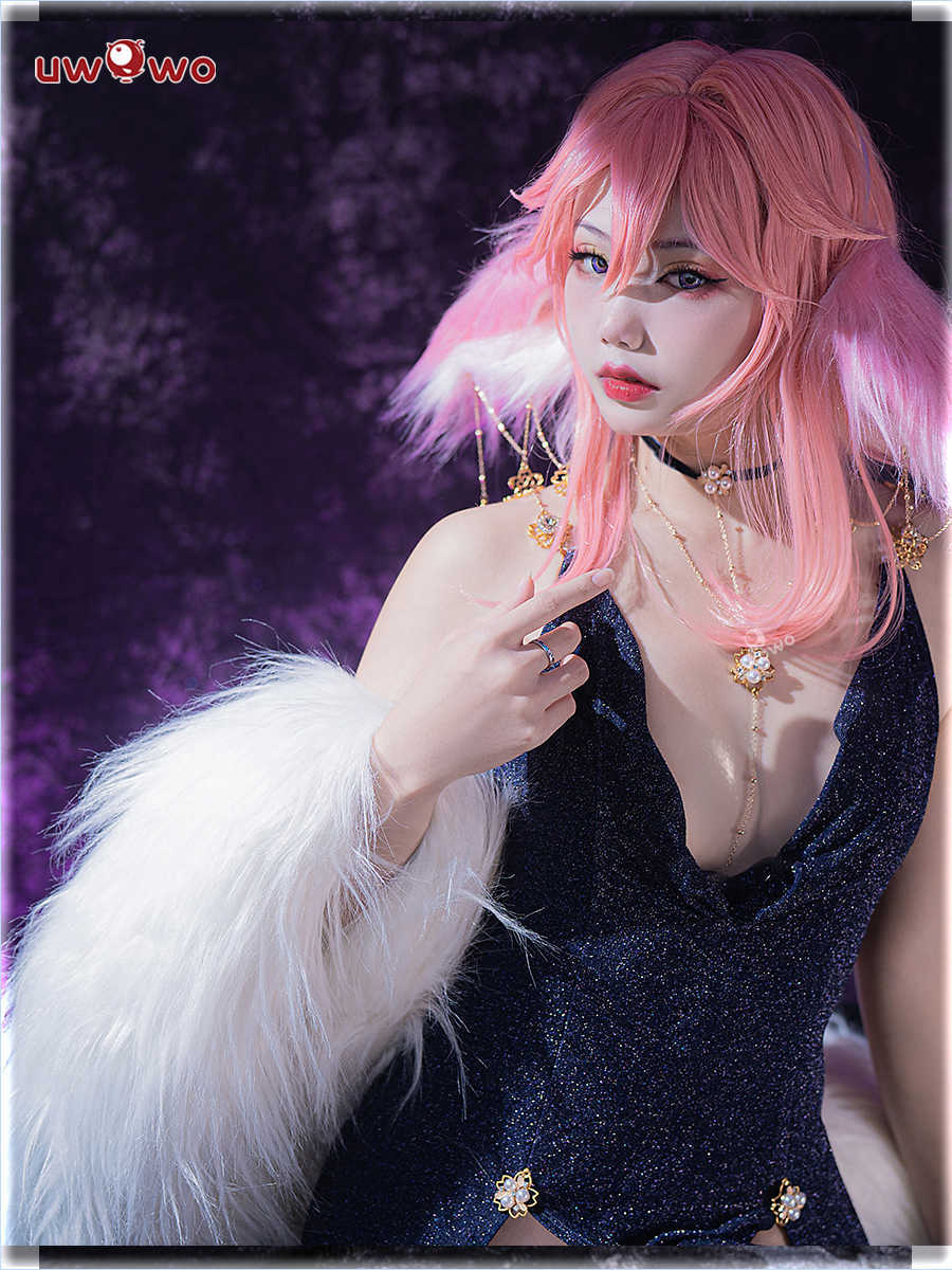 Anime Costumes UWOWO Genshin Impact Fanart Yae Miko Cosplay Cocktail Dress Halloween Christmas Come Formal Dress Wear Sexy Come Z0301