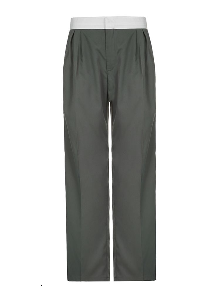 Women's Pants Capris Weekeep Streetwear Baggy Suit Pants Vintage Patchwork Low Rise Straight Casual Pants Korean Fashion Women Capris Jogging Tro