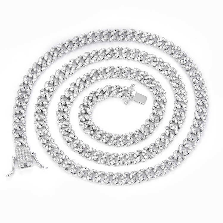 Yu Ying Wholesale Price 925 Silver Single Rows 6.5mm 10mm Wide Moissanite Diamond Necklace Cuban Link Chain for Mens/women