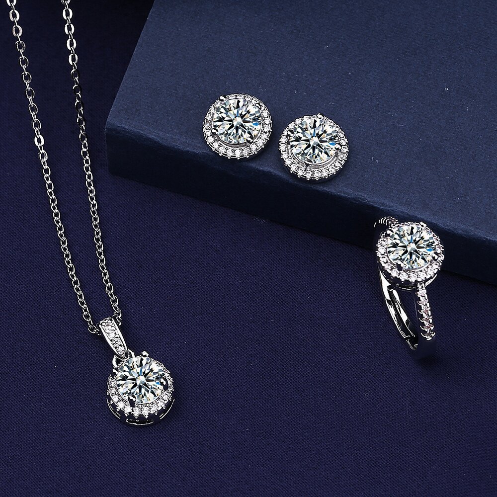 Earrings Necklace Solitaire Lab Diamond Jewelry set 925 Sterling Silver Party Wedding Rings For Women Bridal 230303