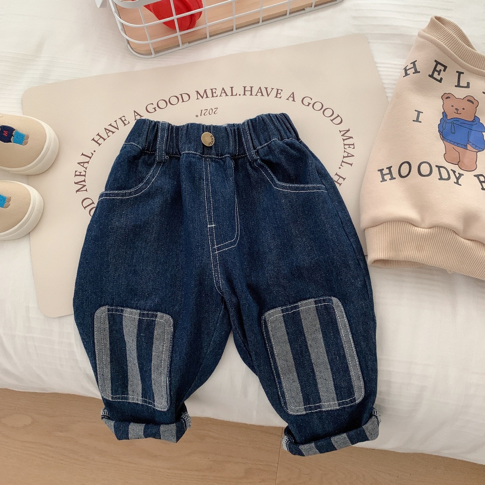 Jeans Children's Jeans Boys' Jeans Autumn Fashion Baby Boys' denim Trousers Patch Stripe Casual Pants Korean Children's Clothing 2