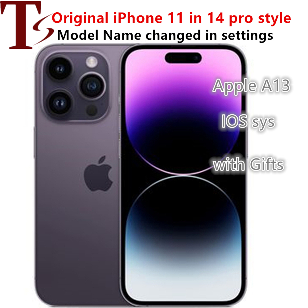 

100% Apple Original iphone 11 in iphone 14 pro 13 pro style phone Unlocked with 13pro box 4G RAM 64GB/128GB ROM smartphone, Blue