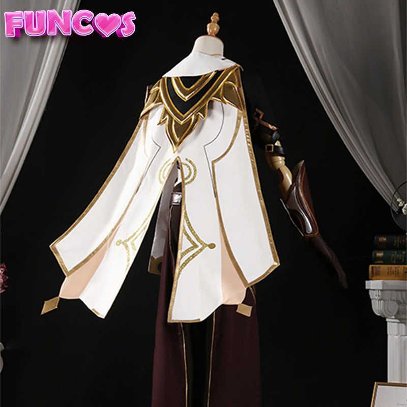 Anime Costumes Genshin Impact Aether Cosplay Come Traveler Light Gold Braid Wig Cloak Scarf Gloves Belt Earring Pants Hair Accessories Game Z0301