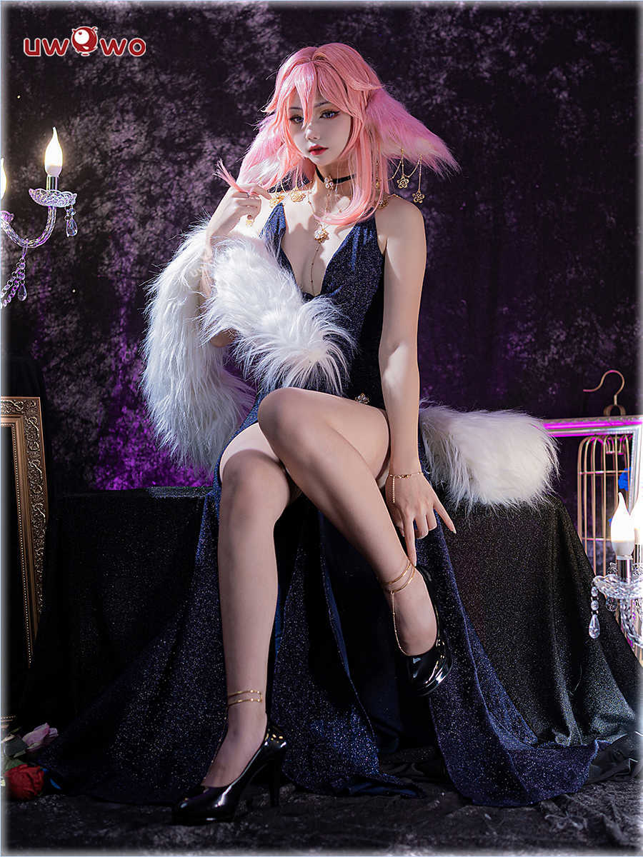 Anime Costumes UWOWO Genshin Impact Fanart Yae Miko Cosplay Cocktail Dress Halloween Christmas Come Formal Dress Wear Sexy Come Z0301
