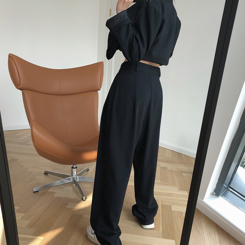 Women's Pants Capris Spring and Autumn Women's Casual Solid Color High Waist Loose Wide Leg Pants 230306