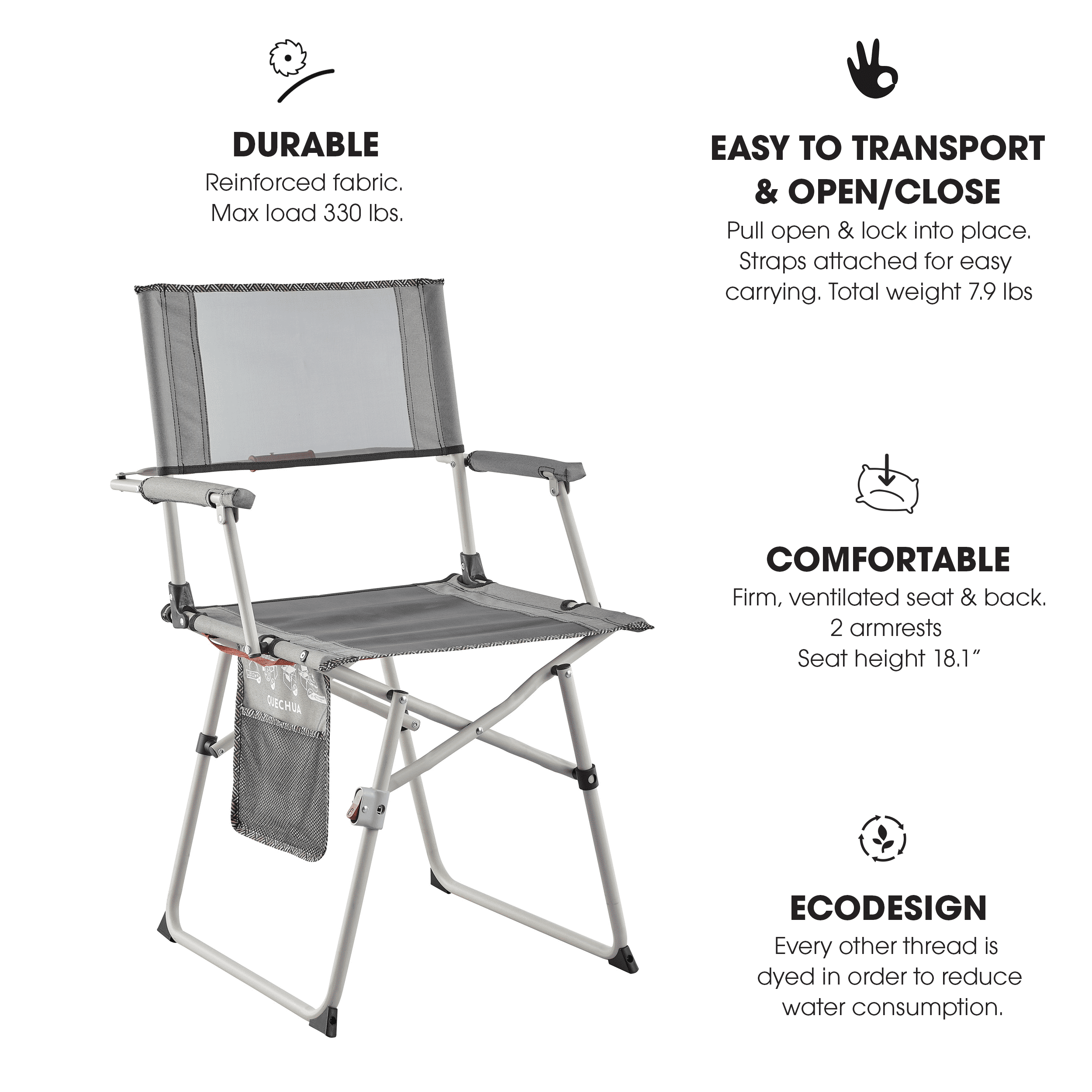 Decathlon Quechua Director Folding Camping Chair Gray