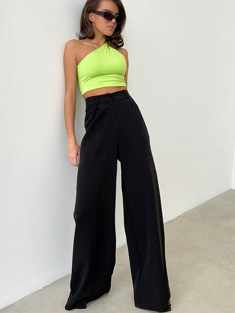 Women's Pants Capris Summer High Waist Women Trousers Loose Straight All-match Office Lady Pant Casual Simple Chic Pocket Floor-length Trouser 23