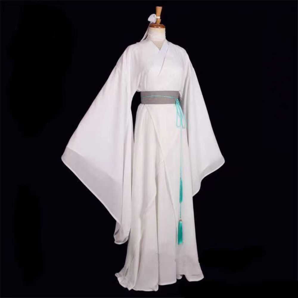 Anime Costumes Xie Lian Cosplay Come Tian Guan Ci Fu Cosplay Xielian Wigs Bamboo Hat Prop White Han Fu Anime Outfit Unisex Anime Clothes Z0301