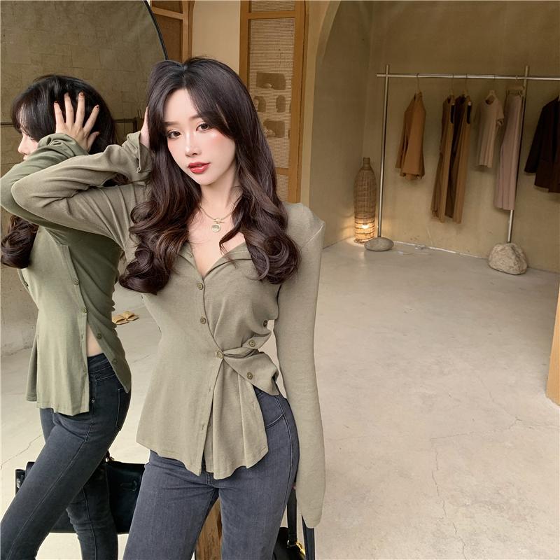 Womens T Shirts Women Fashion Design Irregularly Cut Cloth Stitching Slim Low V-neck Sexy Female Tight Shirt Baseshirt Long SleeveWomens