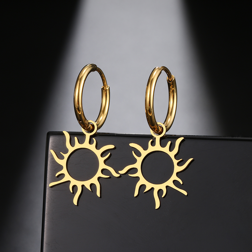 Stainless Steel Earrings New Sun Totem Plated Hoops Trend Charm Earring For Women Jewelry Party Best Gifts