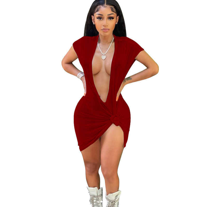 Womens T-Shirt 2023 summer fashion women white t shirts dress solid deep V-neck solid nightclub skirt blouses woman clothes