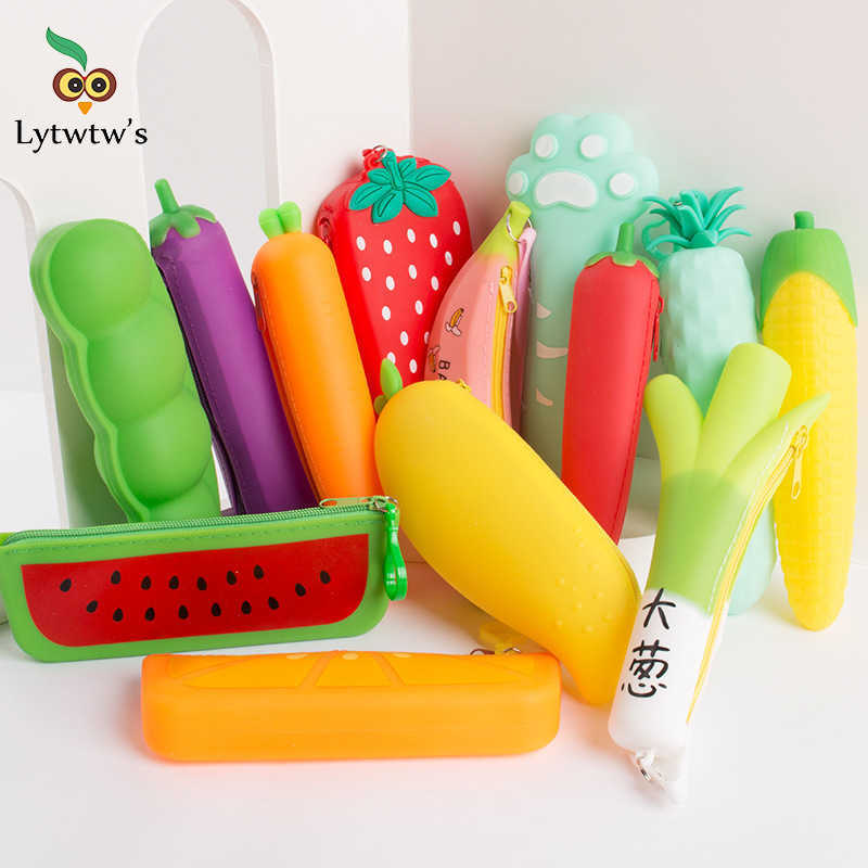 Pencil Bags 1 Pcs Lytwtw's New Cute Cartoon Kawaii Vegetables Portable Silicon Pen Pencil Bag Makeup Cosmetic Pocket School Stationary Case J2303