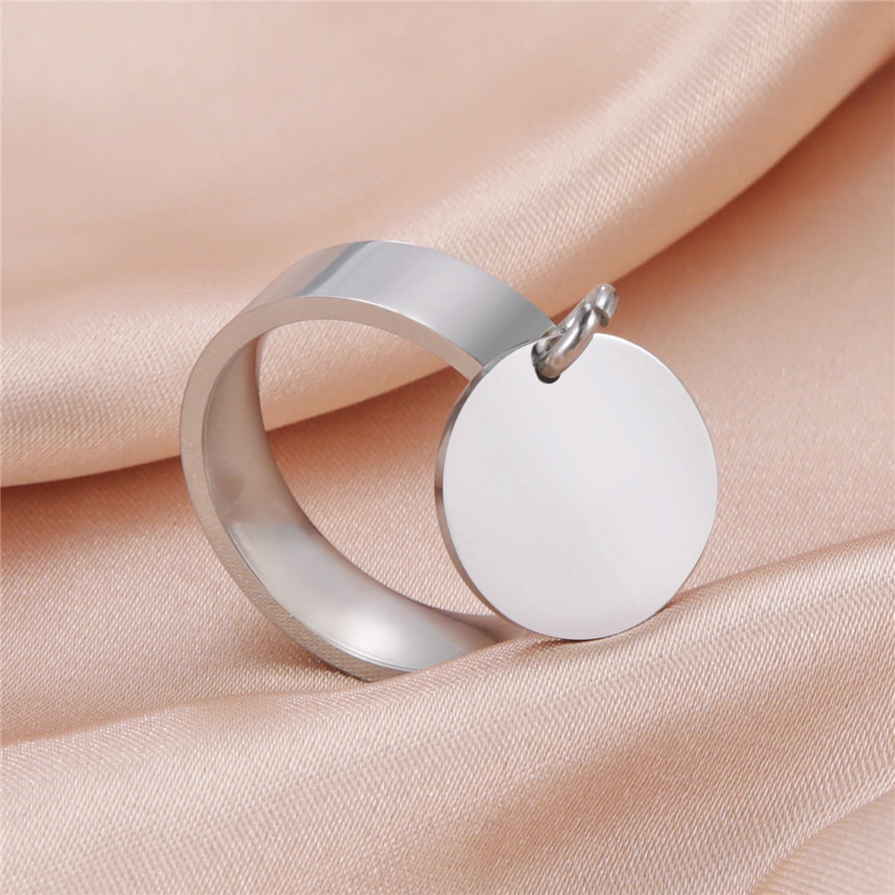 Stainless Steel Gold Color Minimalist Ring with Big Round Pendant Finger Rings Fashion Anniversary Gifts for Women