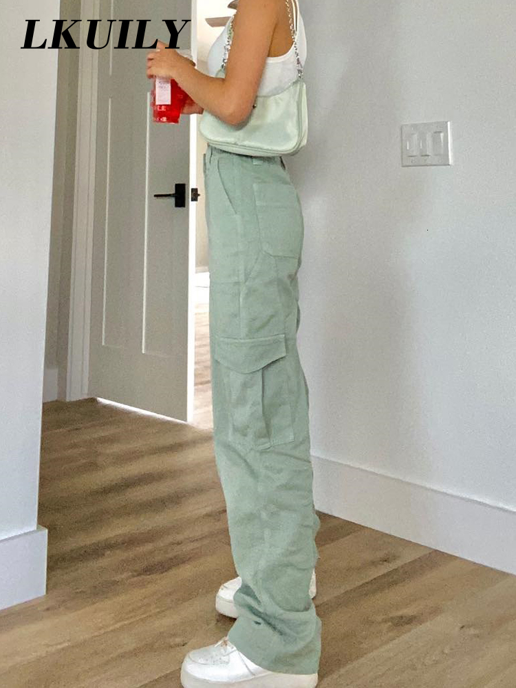 Women's Pants Capris Vintage Cargo Pants Overalls Baggy Jeans Women Fashion 90s Streetwear Big Pockets Wide High Waist Y2k Straight Denim Trouser