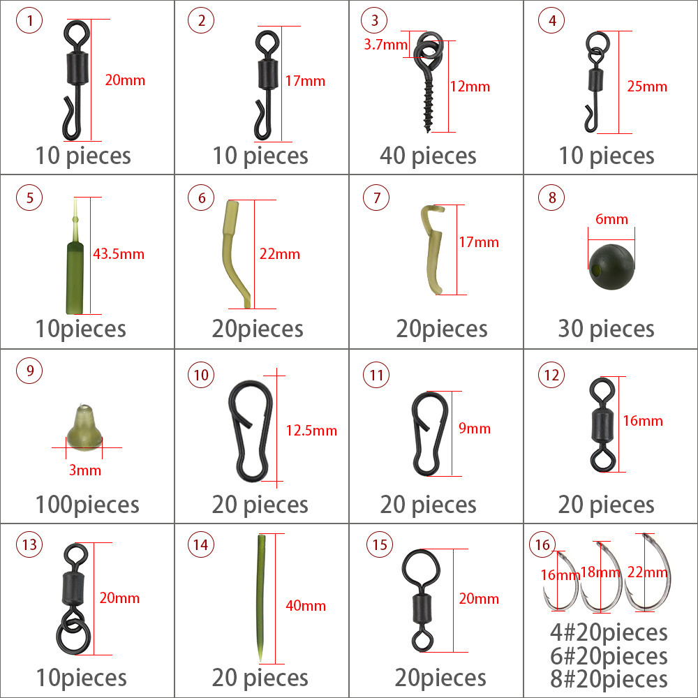 Fishing Accessories 420x Carp Tackle Kit in Box Swivels Snaps Rubber Anti Tangle Sleeves Hook Stop Beads XP800 230307