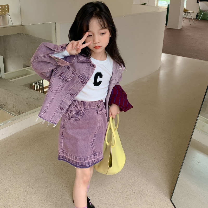 Clothing Sets Baby Girl Jean Clothes Set Jacket Skirt 2PCS Infant Toddler Spring Autumn Long Sleeve Denim set 1 10Y 230307