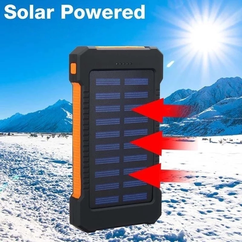 Top Solar Power Bank Waterproof 30000mAh Solar Charger USB Ports External Charger Powerbank for Xiaomi Smartphone with LED Light