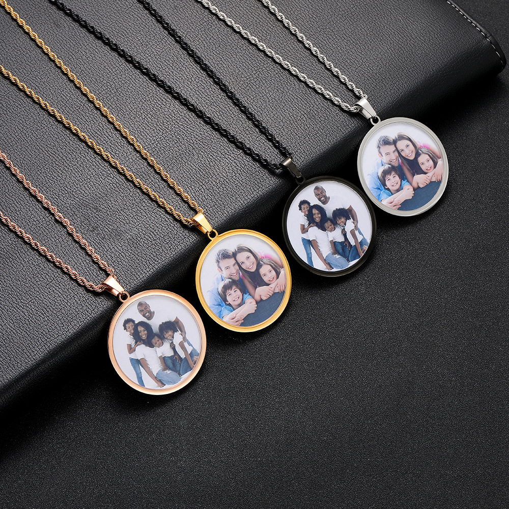Custom Round Charm Memorial Photo Pendant Necklace Stainless Steel No Fade Jewelry Gifts