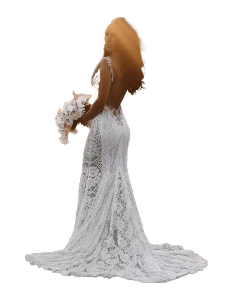 Plu Size Romantic Full Lace Mermaid Wedding Dree For Bride Deep V Neck Beaded Sequined Court Train Backle Bridal Gown Cutom Made Vetido De Novia