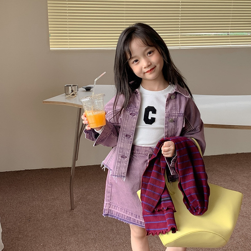 Clothing Sets Baby Girl Jean Clothes Set Jacket Skirt 2PCS Infant Toddler Spring Autumn Long Sleeve Denim set 1 10Y 230307