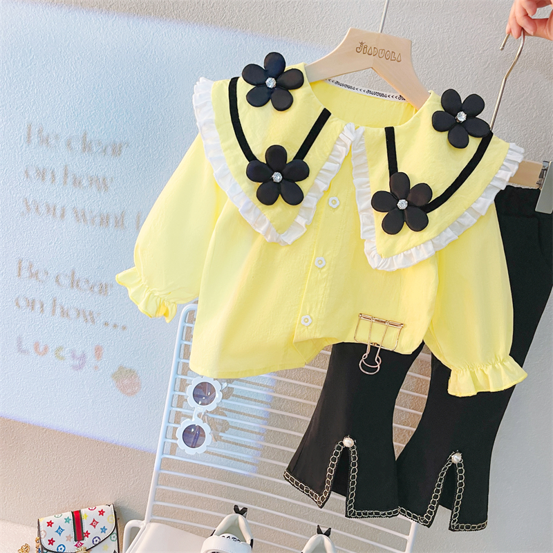 Clothing Sets Baby Girls Autumn Kids Clothes Outfits Toddler Infant Lace Floral Shirt Pants 2 Pcs Suit Children Sportswear 230307