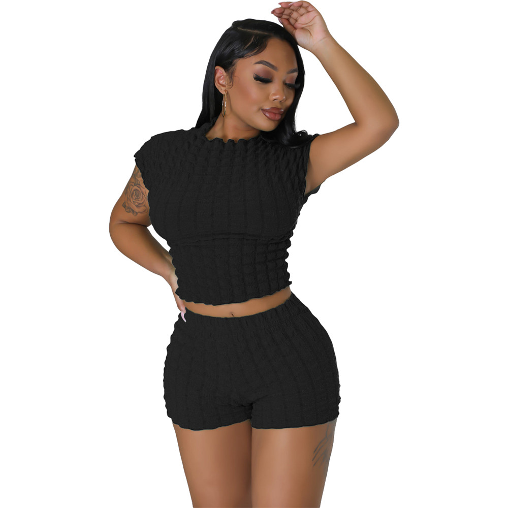 Designer Summer Tracksuits Two Piece Sets Women Bubble Outfits Sexy Solid Sleeveless Top vest and Shorts Casual Sportswear Bulk items Wholesale Clothi