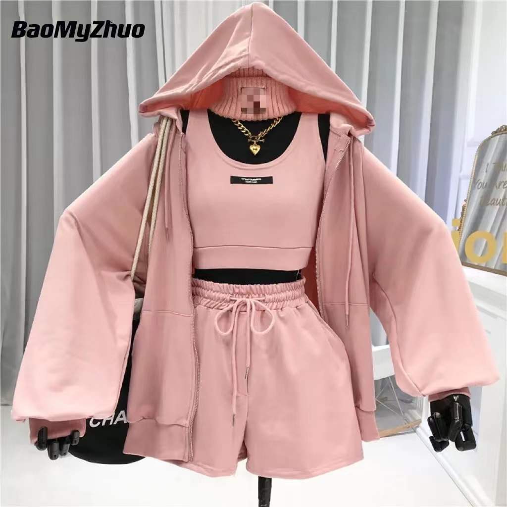 Women's Two Piece Pants Casual Shorts Three 3 Piece Sets Women Vest Drawstring Shorts Hooded Zipper Jacket Sportswear Suits Female Solid Sports Hoodie 230307, Black
Women's Two Piece Pants Casual Shorts Three 3 Piece Sets Women Vest Drawstring Shorts Hooded Zipper Jacket Sportswear Suits Female Solid Sports Hoodie 230307, Black