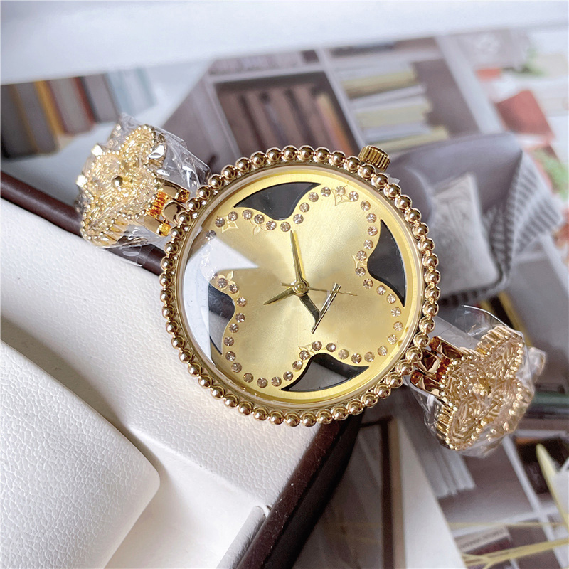 

Fashion Full Brand Wrist Watches Women Ladies Girl Crystal Flower Big Letters Style Luxury Metal Steel Band Quartz Clock L79, Silver white