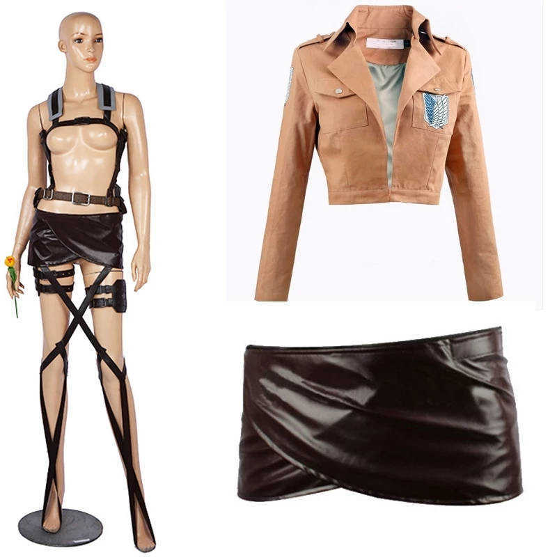 Anime Costumes Attack on Titan Cosplay Come Shingeki no Kyojin Mikasa Ackerman Shawl Belt Leather Shorts Full Sets Z0301