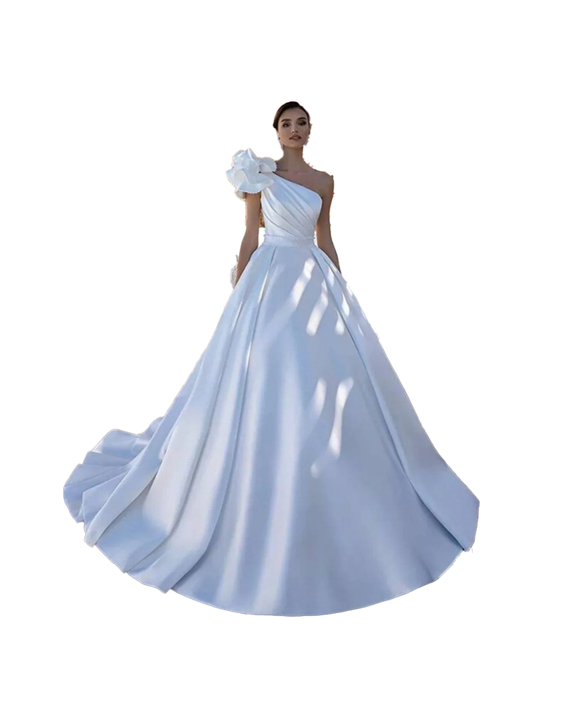 Bohemian Country A Line Wedding Dresses For Bride Plus Size Beach One Shoulder Handmade Flower Draped Pleats Sweep Train Boho Bridal Gowns Custom Made