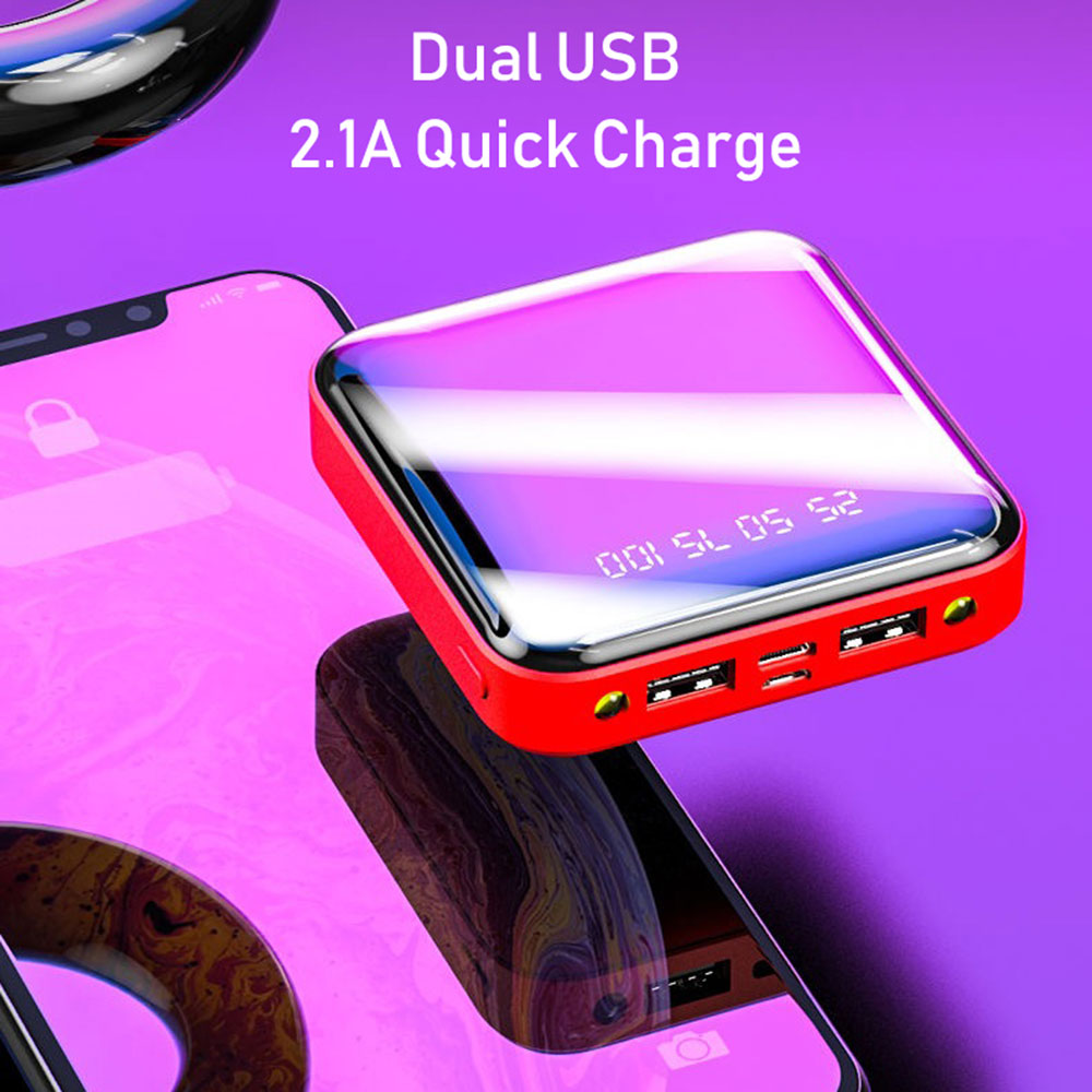 Power Bank 10000mah Portable Charging Poverbank Mobile Phone LED Mirror Back Power Bank External Battery Pack Powerbank