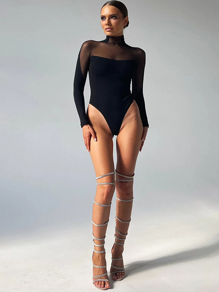 Sexy Set Cumslut Bodysuit Lingerie Women Body Splice Mugler See Through Bodys Mujer Mesh s Night Club Outfit 230307 - view 3