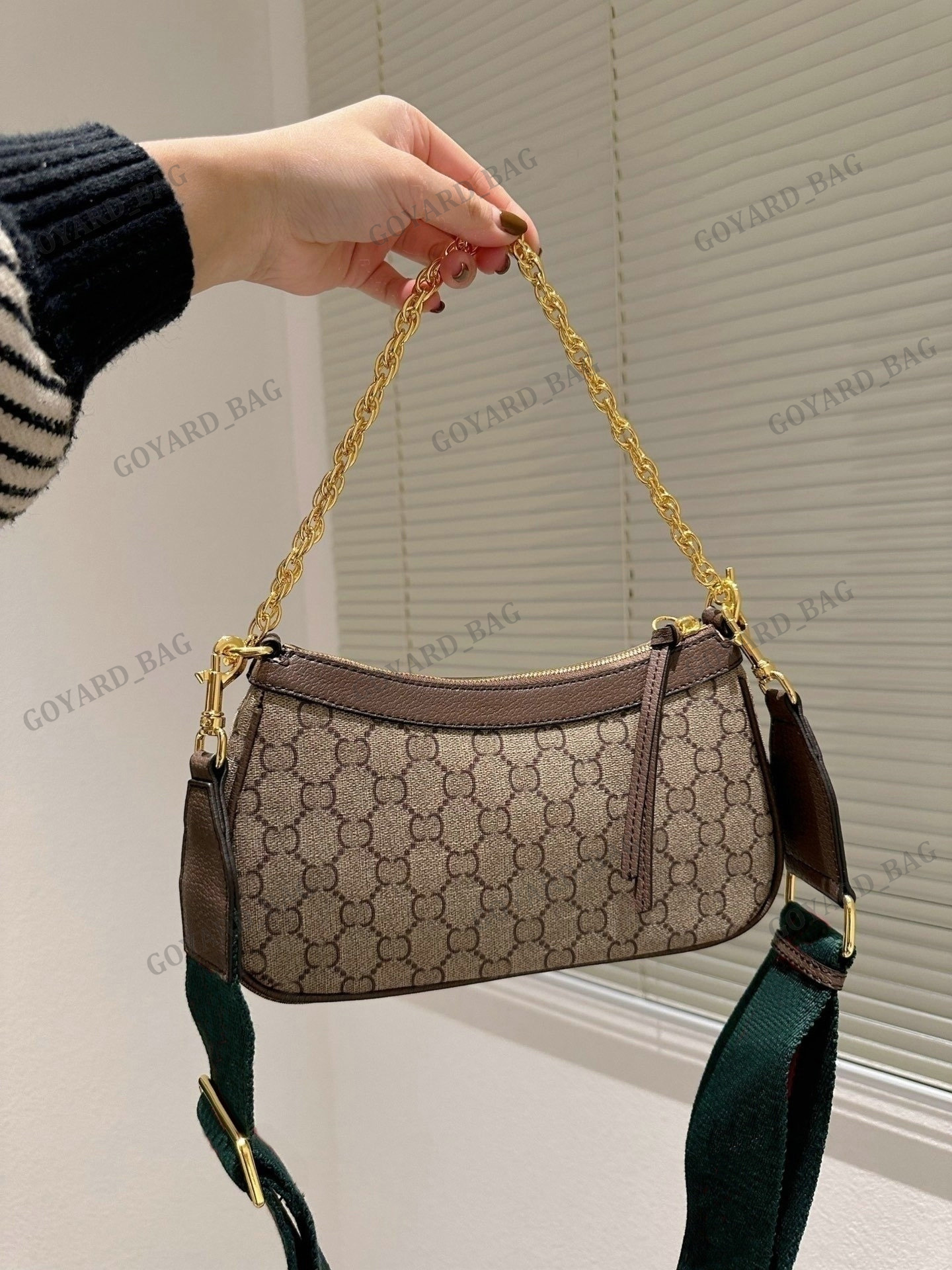 Womens Ophidia Small Handbag on Gold Chain Luxury Designer Top Handle Brown Canvas Shoulder Strap Bag Pouch Rhombi Design CrossBody Bags Cute Lady Underarm Clutch