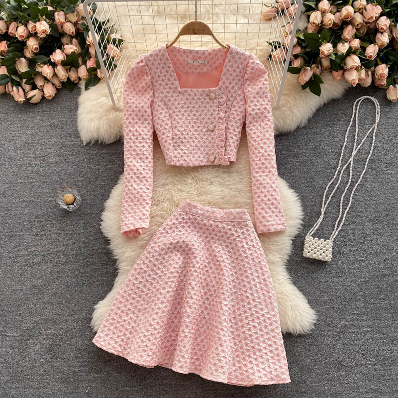 Two Piece Dress Spring and Autumn Temperament Lady Style Suit Female Light Familiar Small Short Coat Versatile Aline Skirt Twopiece Set 230307