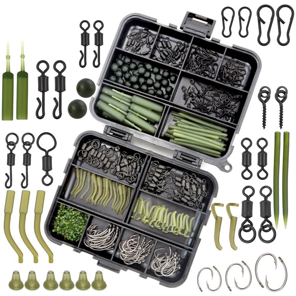 Fishing Accessories 420x Carp Tackle Kit in Box Swivels Snaps Rubber Anti Tangle Sleeves Hook Stop Beads XP800 230307