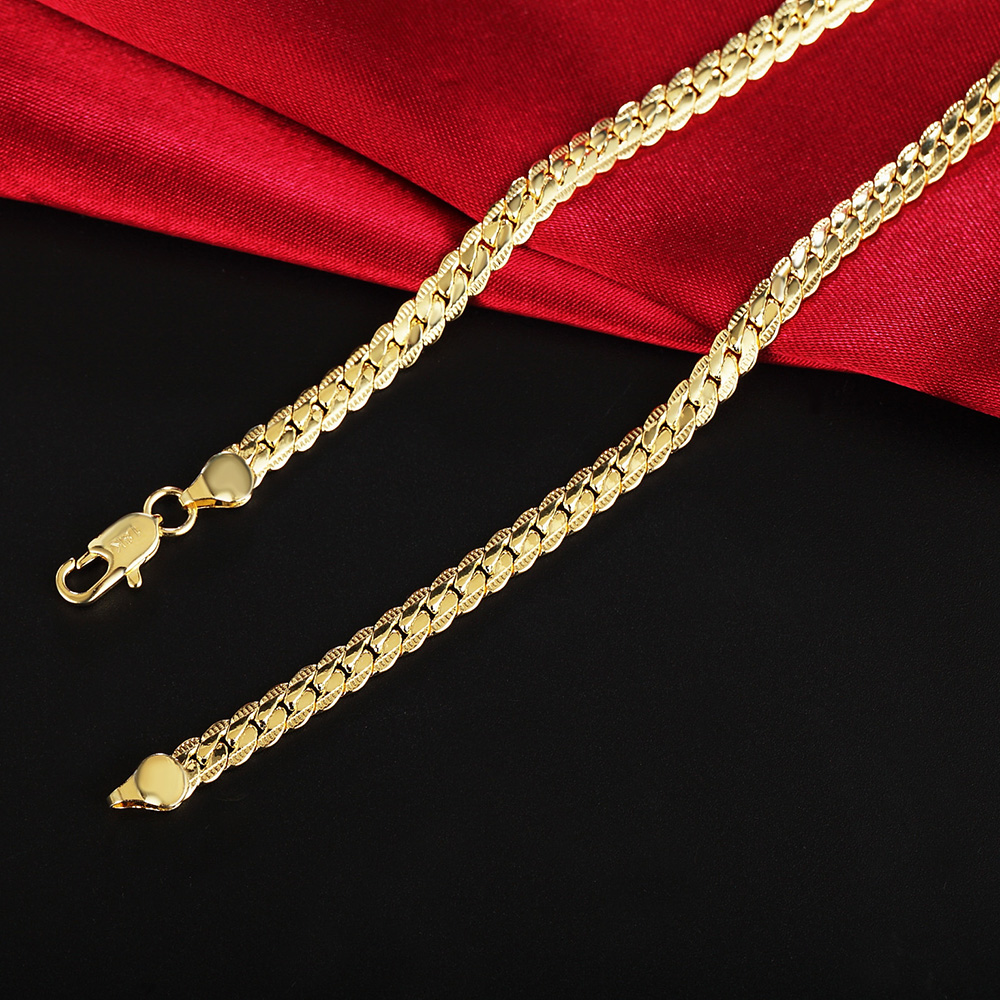 sterling gold 6MM chain bracelets neckalce for women men fashion Party wedding jewelry sets gifts