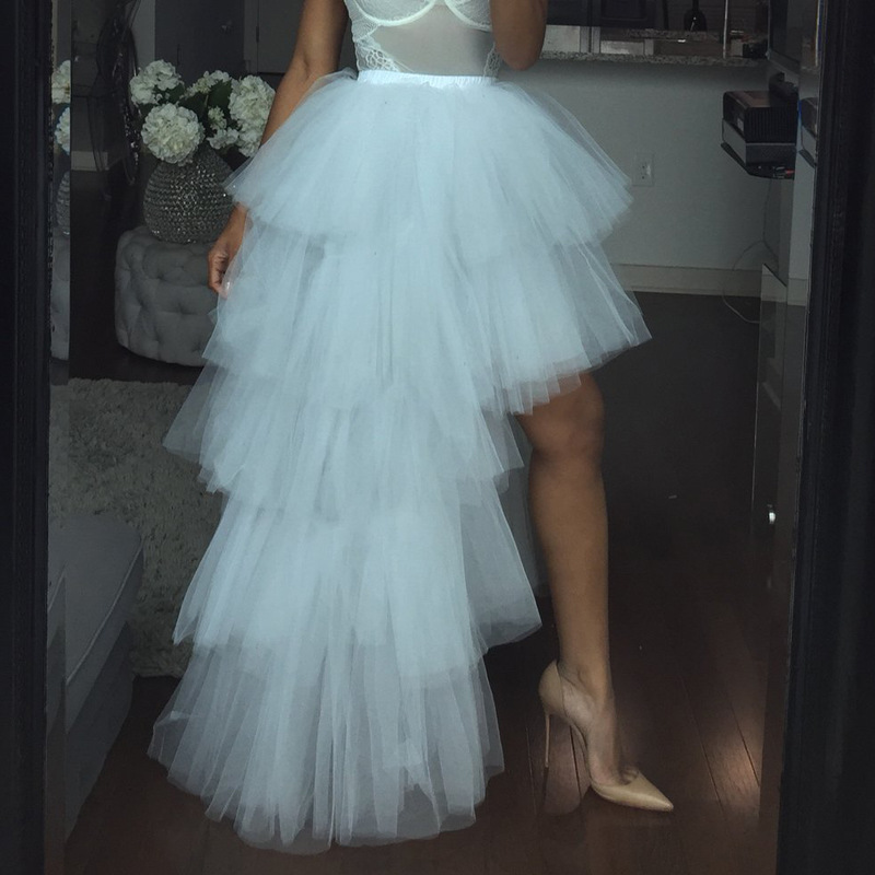 Fashion Baby Pink High Low Tiered Tulle Skirts Ruffles Elastic Tutu Skirt Bridal Bridesmaid Tulle Skirt Custom Made