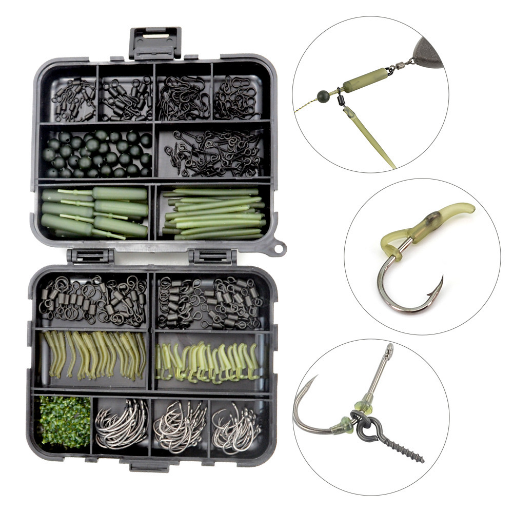 Fishing Accessories 420x Carp Tackle Kit in Box Swivels Snaps Rubber Anti Tangle Sleeves Hook Stop Beads XP800 230307
