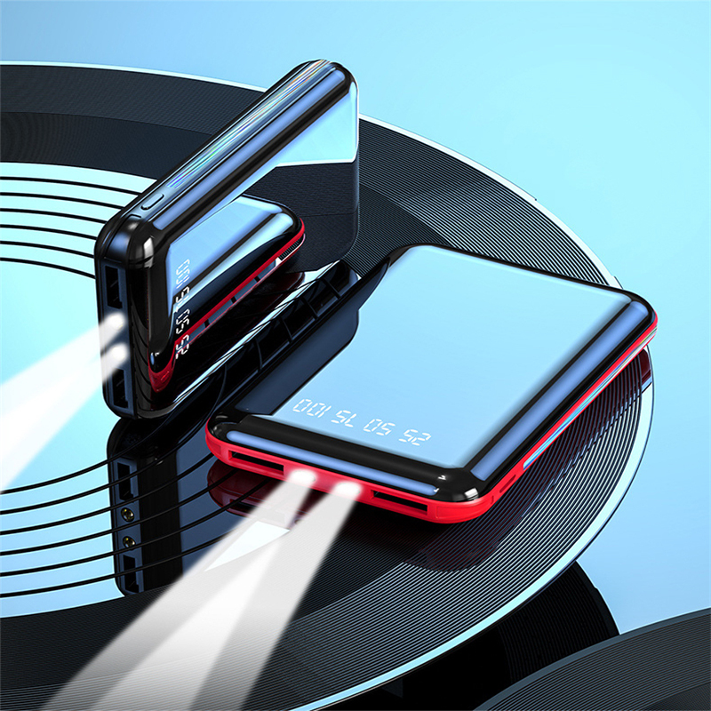 20000mAh Mini Power Bank Portable Charger Mirror Screen LED Digital Display Powerbank External Battery Pack Power Bank Poverbank