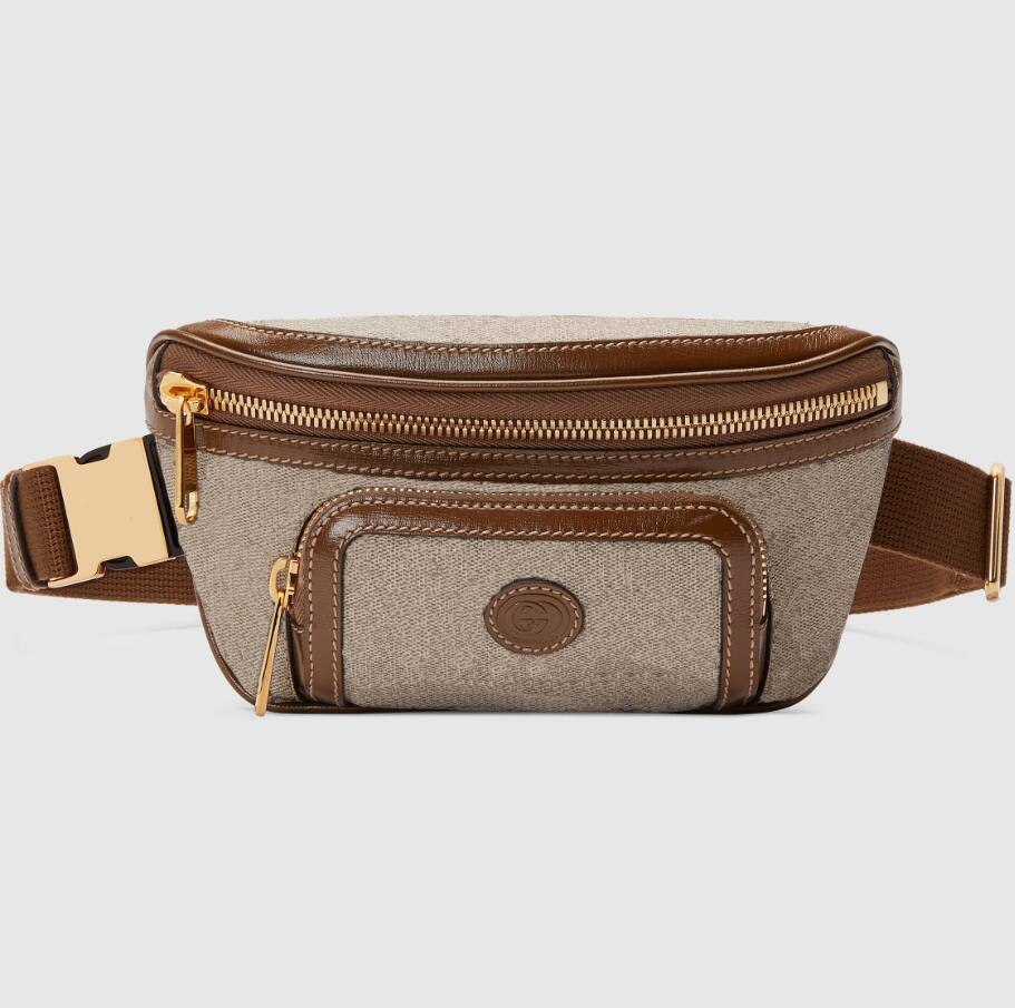 Fashion waist bag Men's and women's chest bag Classic print mini purse, Brown