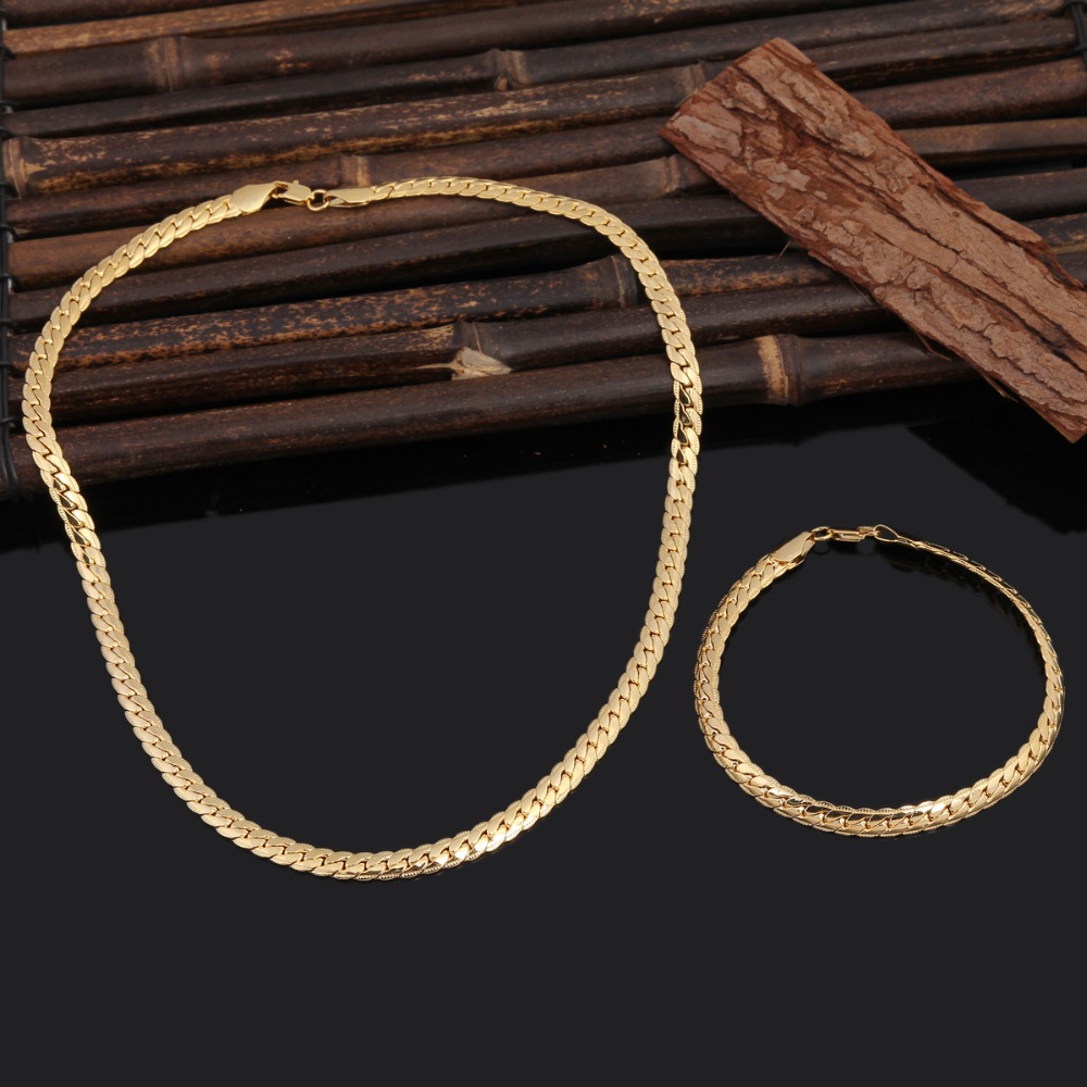 sterling gold 6MM chain bracelets neckalce for women men fashion Party wedding jewelry sets gifts