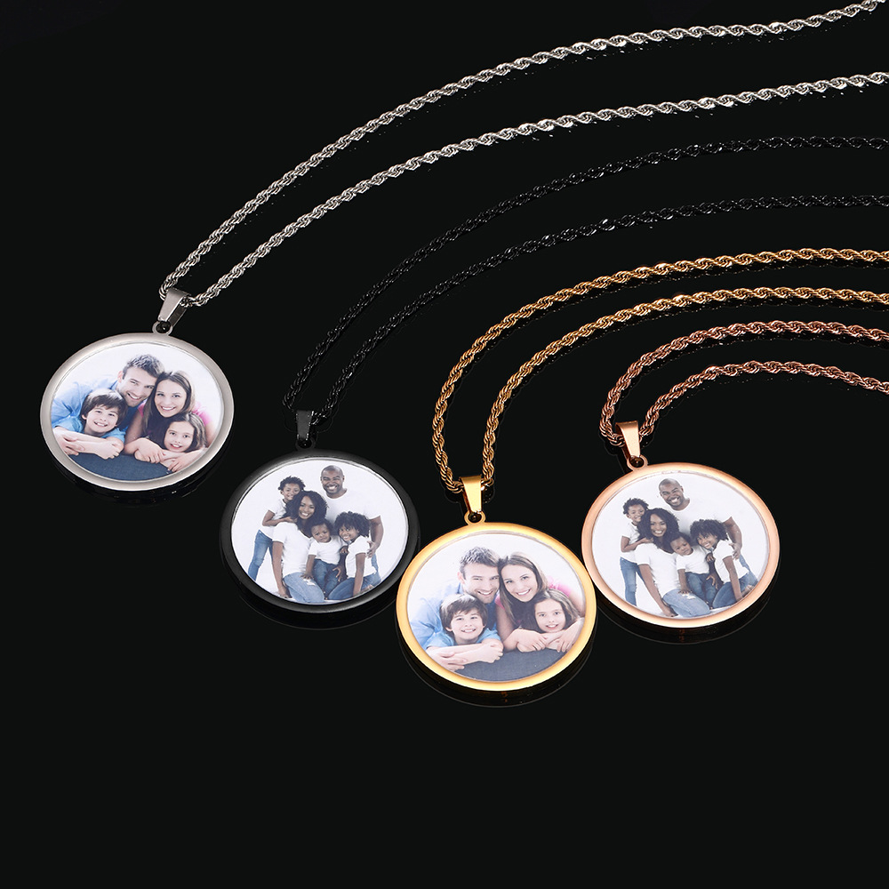 Custom Round Charm Memorial Photo Pendant Necklace Stainless Steel No Fade Jewelry Gifts