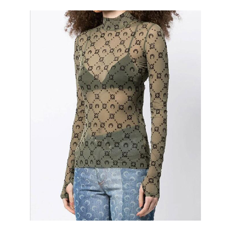 Womens Knits tees top moon flocking printing high collar folding pullover mesh breathable style tight long-sleeved underwear sexy T shirt women clothing, Black
Womens Knits tees top moon flocking printing high collar folding pullover mesh breathable style tight long-sleeved underwear sexy T shirt women clothing, Black