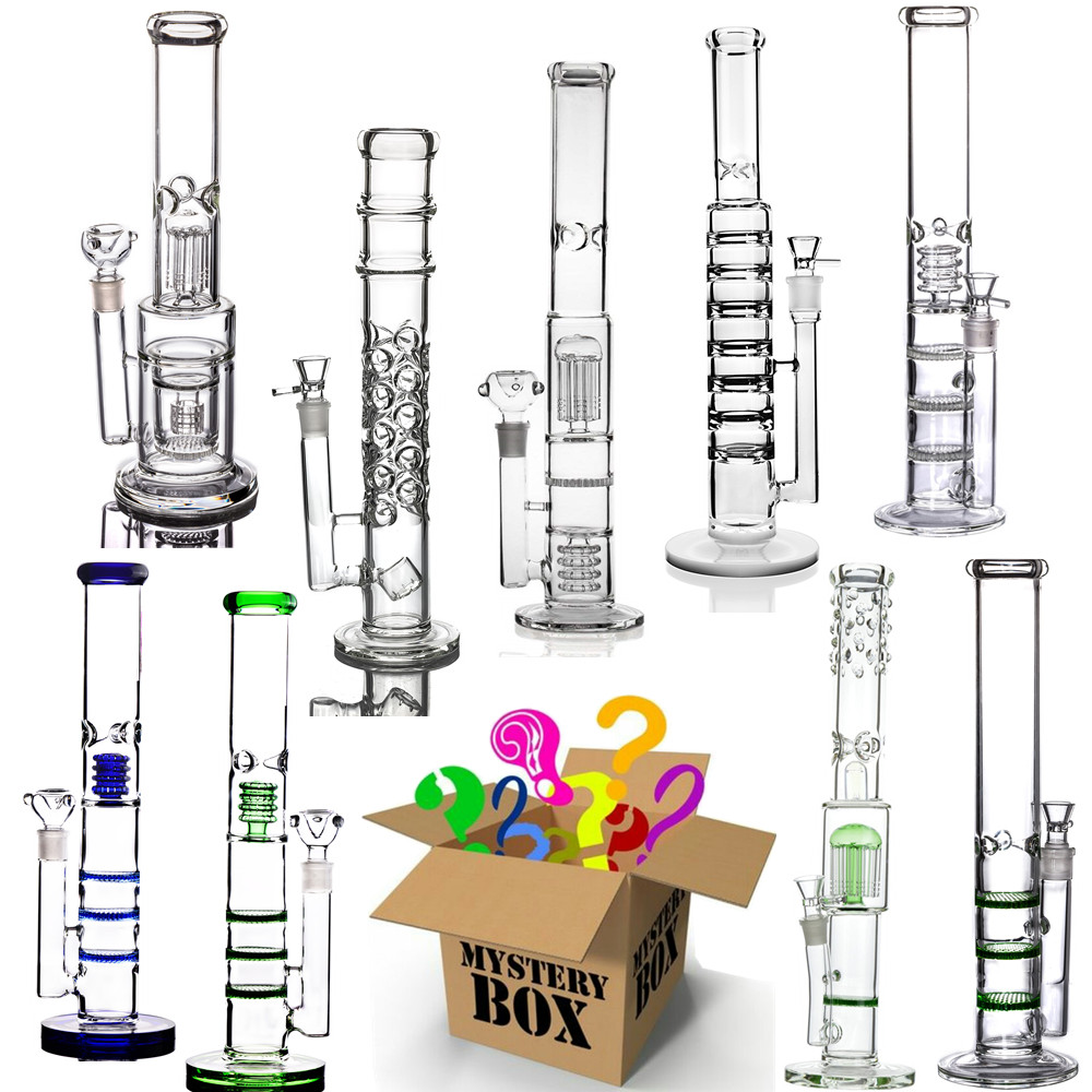 Tall Straight Tube Glass Water Bongs Heady Smoking Pipes with Percolator Thick Oil Rigs Hookahs Bubbler Recycler Shisha Accessory Blind Box Random Delivery
