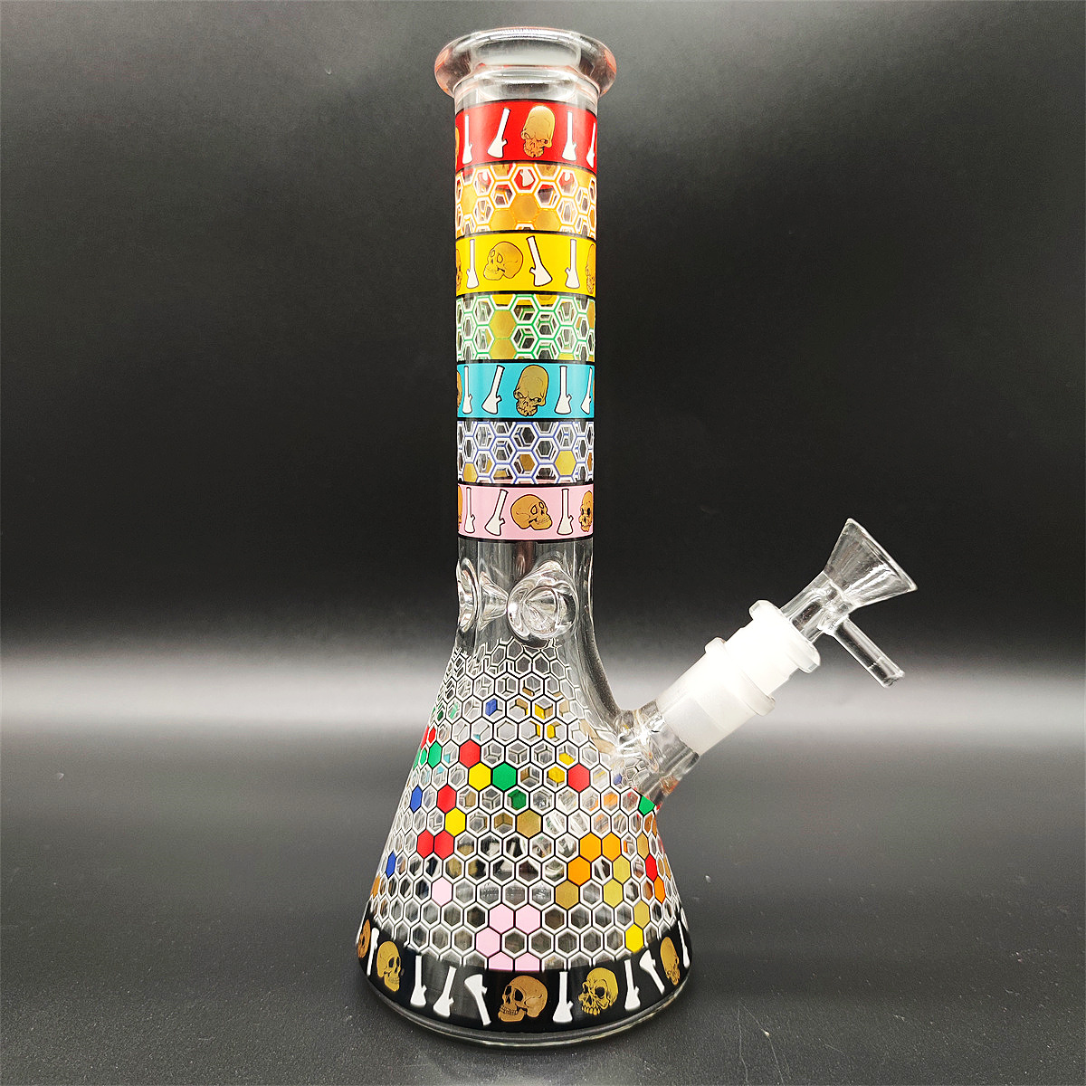 10 Inch Heady Bong Glow In The Dark Hookah Colorful Skull Bee Nest Green&Red Glass Beaker Bong Halloween Pipe Glass Water Bottles 14MM Bowl&Stem