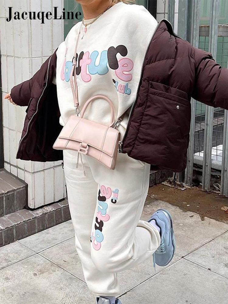 Women's Two Piece Pants Jacqueline Sporty Letter Print 2 Peice Set Women y2k Fairy Cute Casual Loose Sweatshirt and Bandage Pencil Pants Set Autu