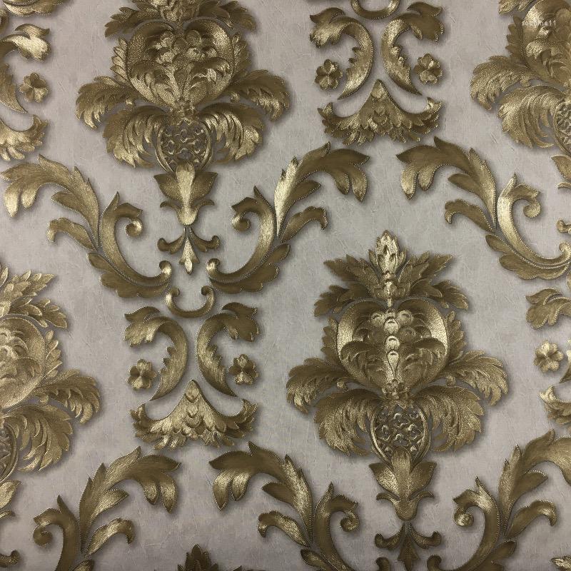 Update Wallpapers Beige-Grey Gold Textured Classic Damask Wallpaper Bedroom Living Room Home Decor Waterproof PVC Wall Paper Roll